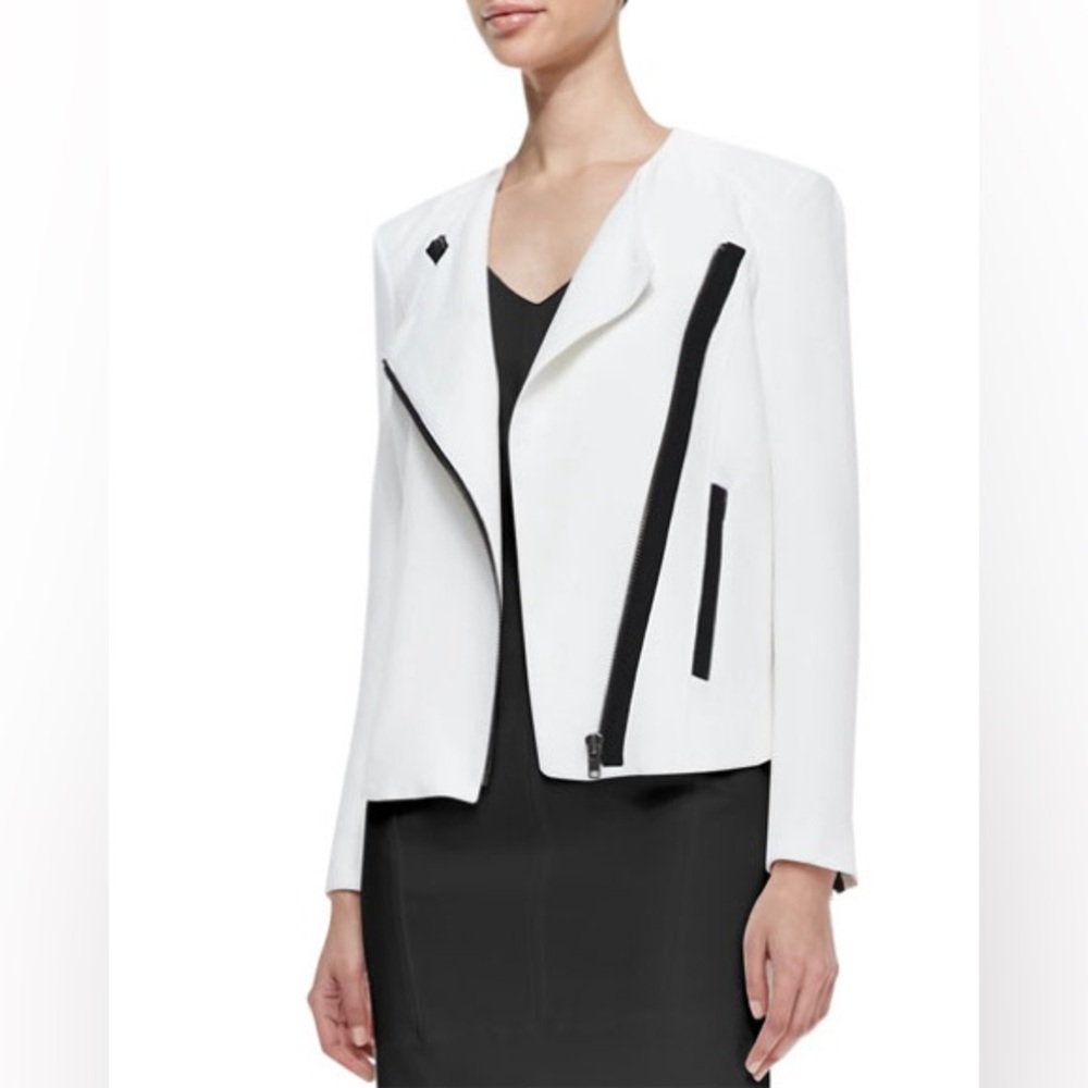 Helmut Lang Sugar Two-Tone Moto Jacket Blazer, Size 8, in Black & White